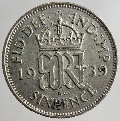 1939 George VI British Sixpence Silver Coin | Very Fine Grade | a8335