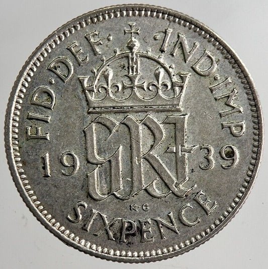 1939 George VI British Sixpence Silver Coin | Very Fine Grade | a8335