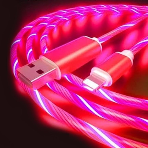 iPhone Lightening Red Flowing LED USB Cable Charging Charger - UK Stock