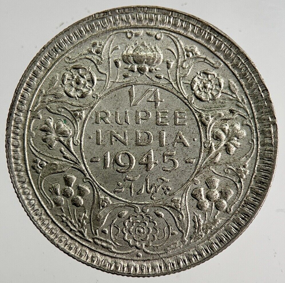 1945 India 1/4 Quarter Rupee Silver Coin | Fine Collectable Grade | a8458
