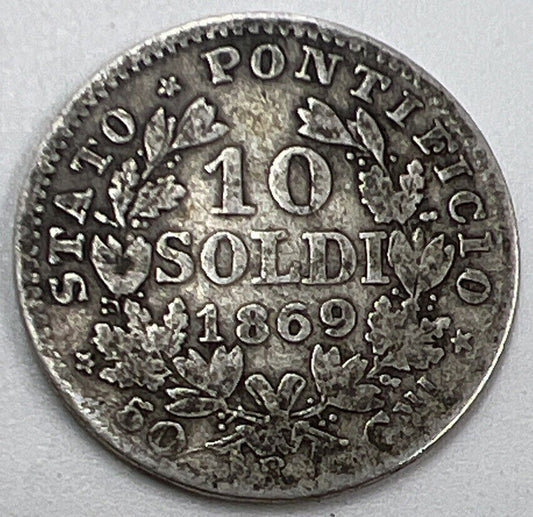 1869 10 Soldi Papal State PIO IX | Rome Silver Coin | Collectable Grade