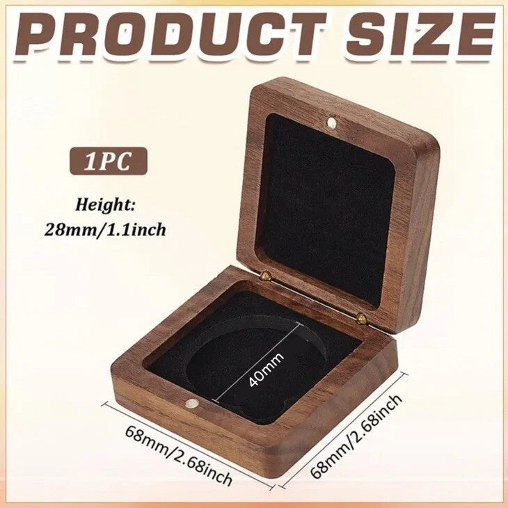Coin / Medal 40mm Display Carved Wood Storage Protective Box Velvet Interior