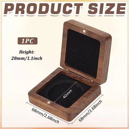 Coin / Medal 40mm Display Carved Wood Storage Protective Box Velvet Interior