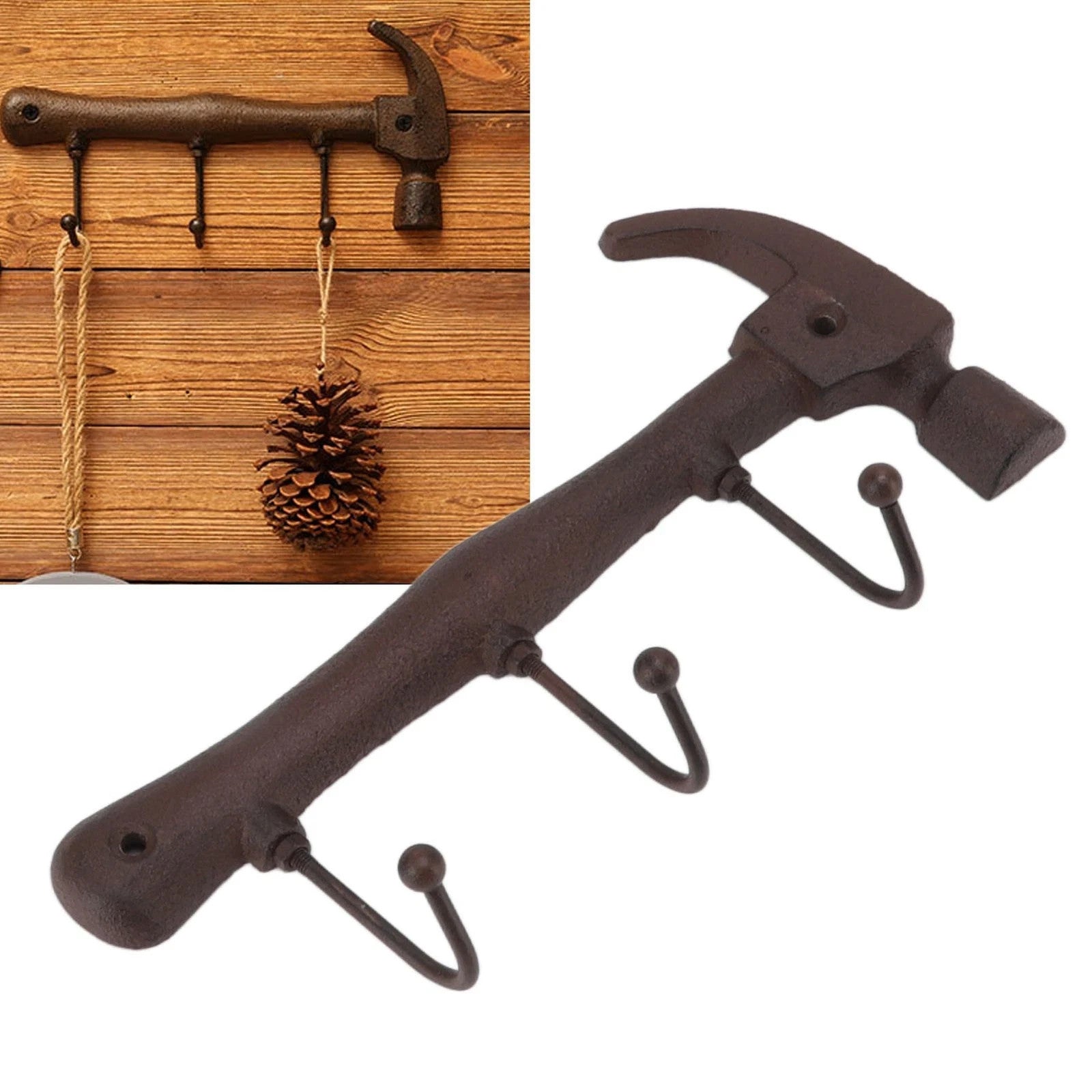 Cast Iron Heavy Hammer Coat Rack Wall Hooks Key Towel Hanger Rustic Garden Shed