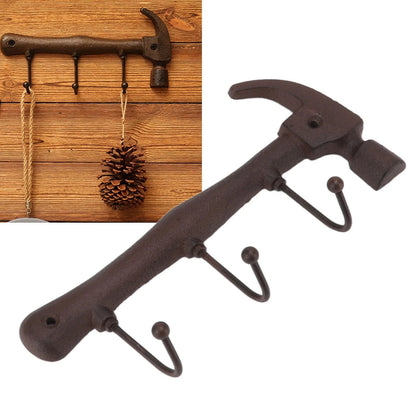 Cast Iron Heavy Hammer Coat Rack Wall Hooks Key Towel Hanger Rustic Garden Shed
