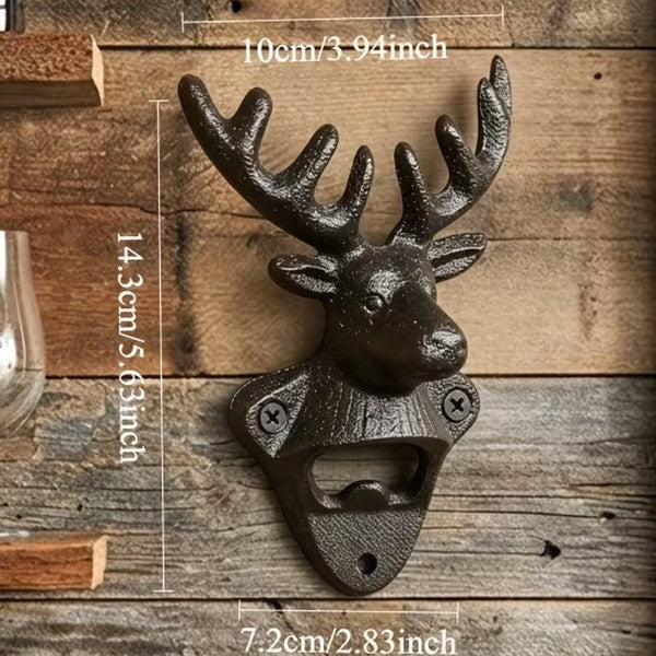 Cast Iron Heavy Duty Metal Deer Head Wall Mounted Drink Bottle Opener