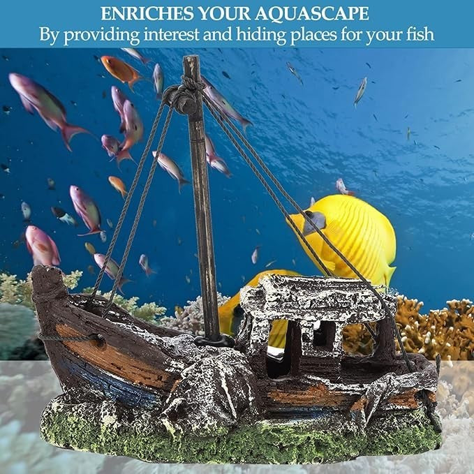 Aquarium Fish Tank Shipwreck Sculpture Figurine For Freshwater & Saltwater Tanks