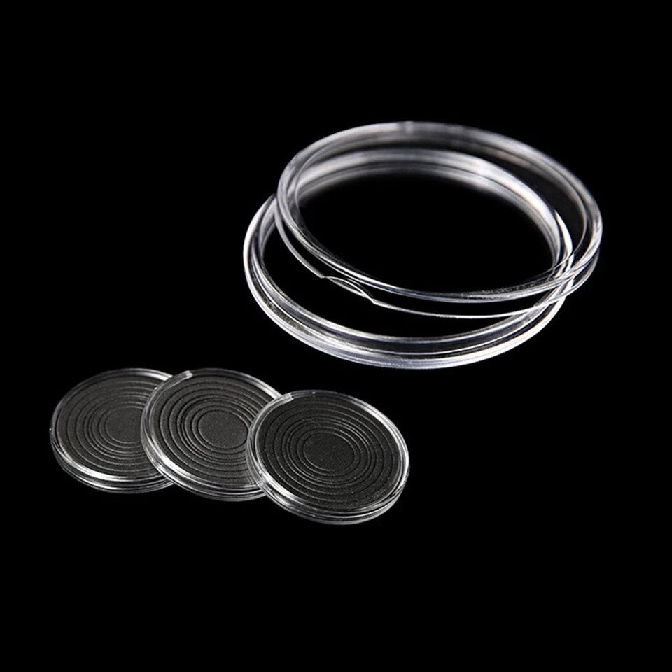 10 x Coin Storage Protective Clear 30mm Capsule + Black Adjustable Foam Insert