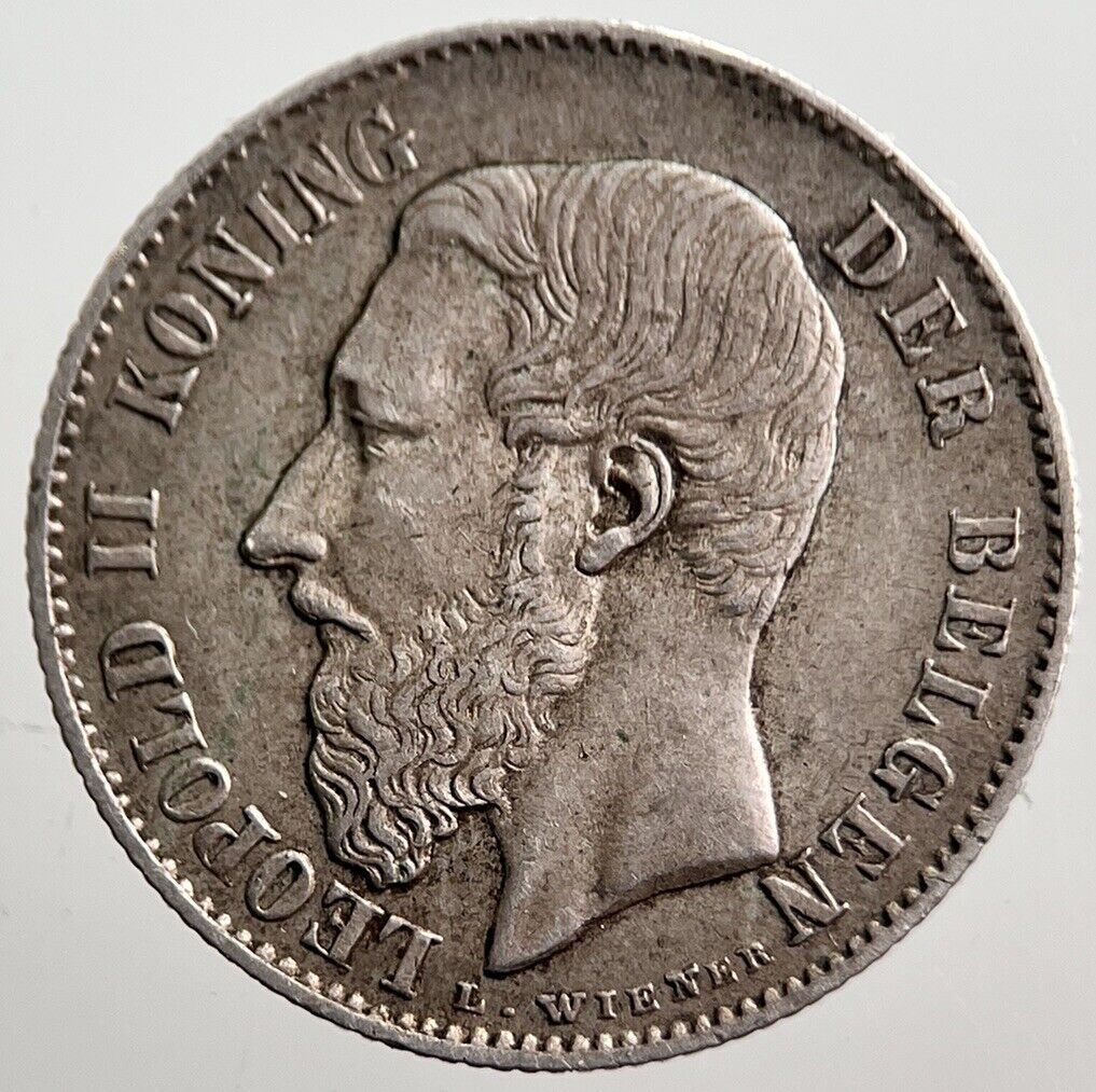 1886 Belgium 50 Cents Silver Coin | Very High Grade | a3521