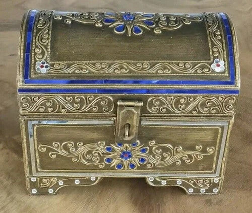 Handmade Thai Antique Vintage Wooden Jewellery Box Coin Treasure Chest Storage