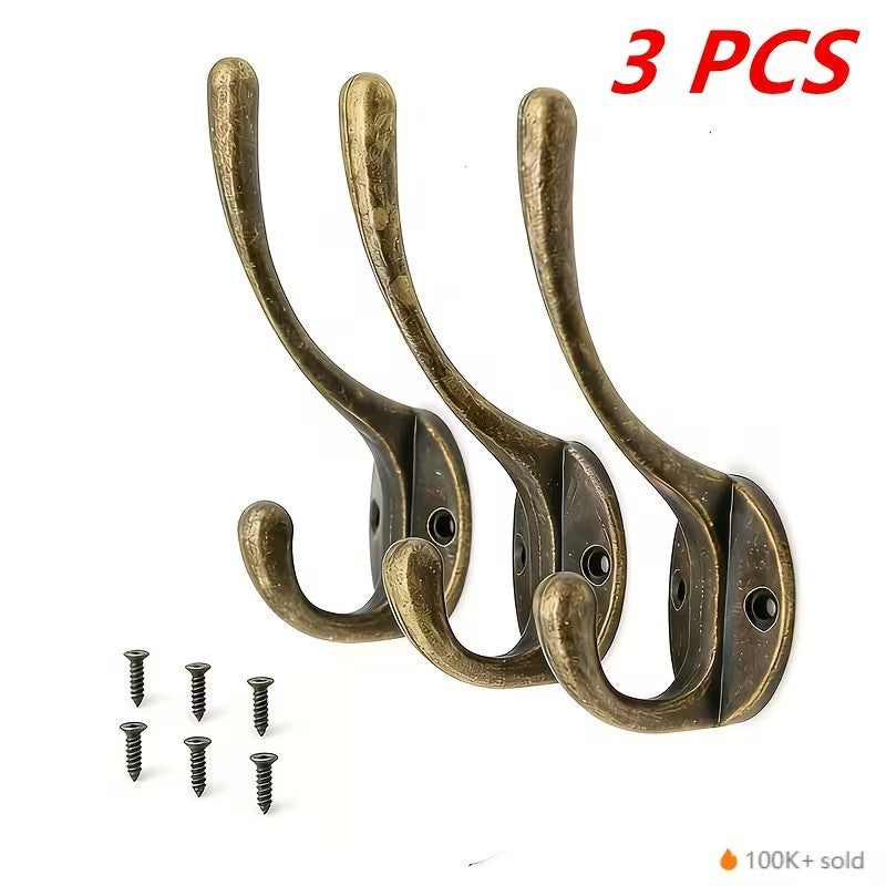 x3 Metal Antiqued Retro Clothing Coat Door Hook Wall Mounted Hanging Holder