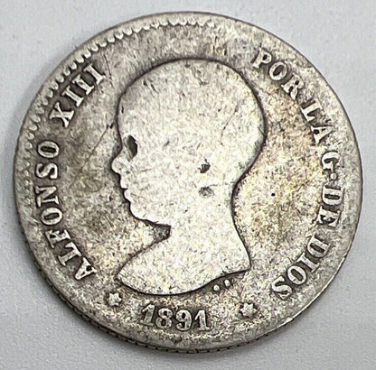 1891 Spain 1 Una Peseta Silver Coin | Fair Grade