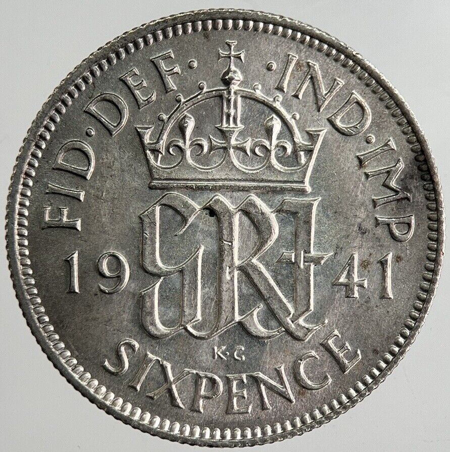 1941 George VI British Sixpence Silver Coin | Very Fine Grade | a8344