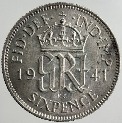 1941 George VI British Sixpence Silver Coin | Very Fine Grade | a8344
