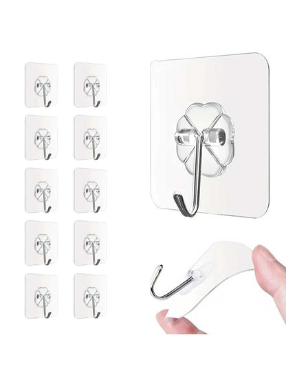 10 x Wall Hooks Hanging Adhesive Hooks - No Drilling for Clothes Kitchen & Bath