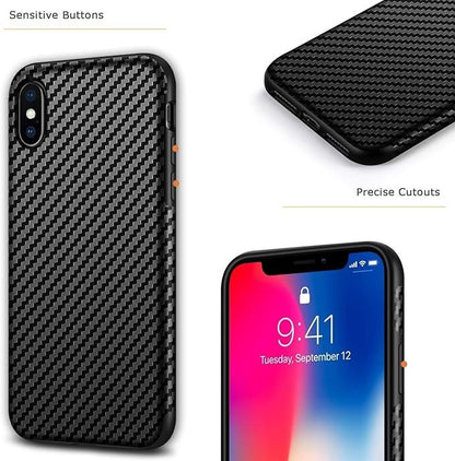 iPhone X / XS TPU Carbon Fiber Effect Slim Case Protector Premium UK Stock