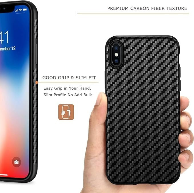 iPhone X / XS TPU Carbon Fiber Effect Slim Case Protector Premium UK Stock