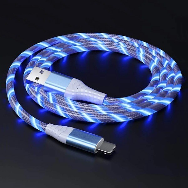 iPhone Lightening Blue Flowing LED USB Cable Charging Charger - UK Stock