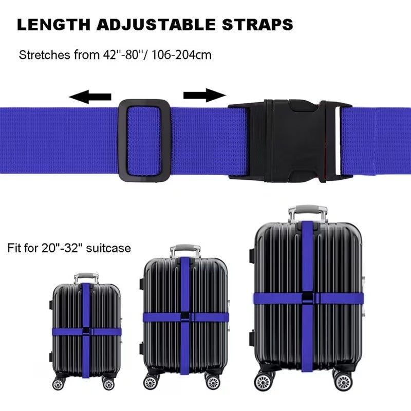 2 x Blue Adjustable Strong Safety Travel Suitcase Luggage Baggage Straps Belt