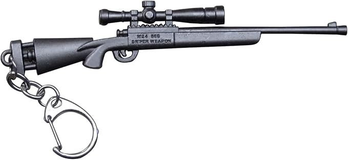 Mini Metal Grey Sniper Rifle With Scope Gun Keyring Premium Keychain Gift UK
