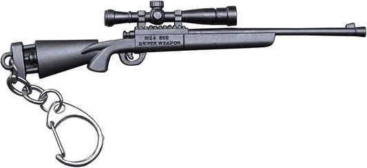 Mini Metal Grey Sniper Rifle With Scope Gun Keyring Premium Keychain Gift UK