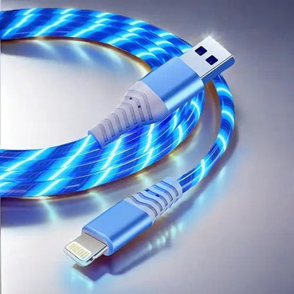 iPhone Lightening Blue Flowing LED USB Cable Charging Charger - UK Stock