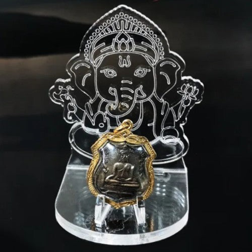 Hindu Ganesha Elephant Buddha 1oz Silver Gold Coin Amulet Medal Display Stand