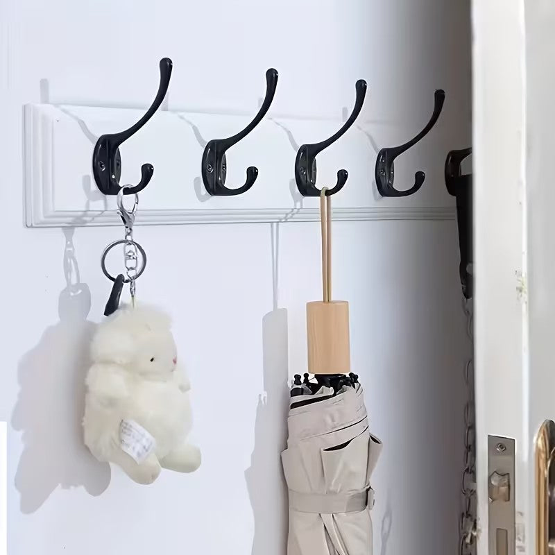 x3 Black Metal Clothing Coat Door Hook Wall Mounted Hanging Holder