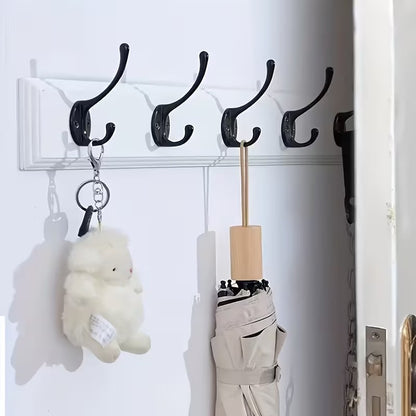 x3 Black Metal Clothing Coat Door Hook Wall Mounted Hanging Holder