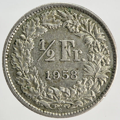 1958-B Swiss 1/2 Half Franc Silver Coin | Fine Collectable Grade | a1875