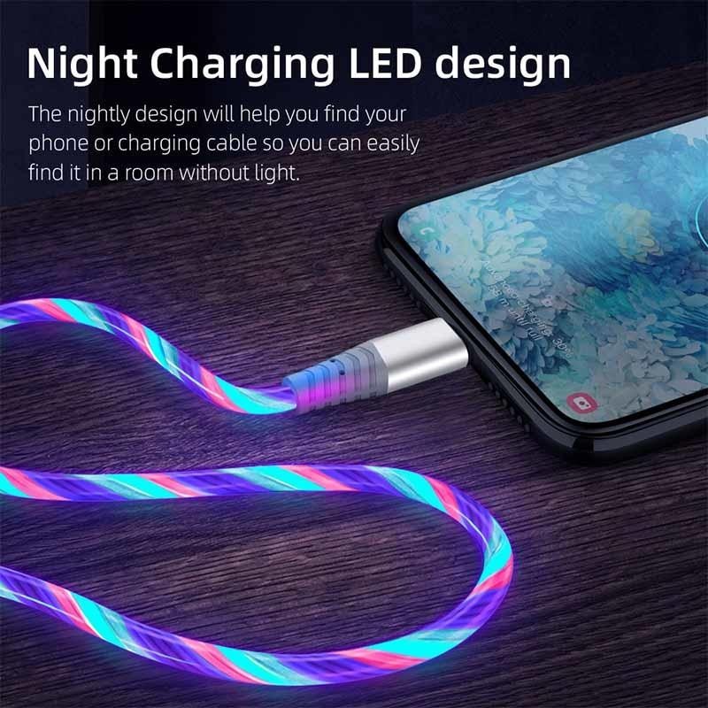 Type - C Multi - Coloured RGB Flowing LED USB Cable Charging Cable Multi Charger