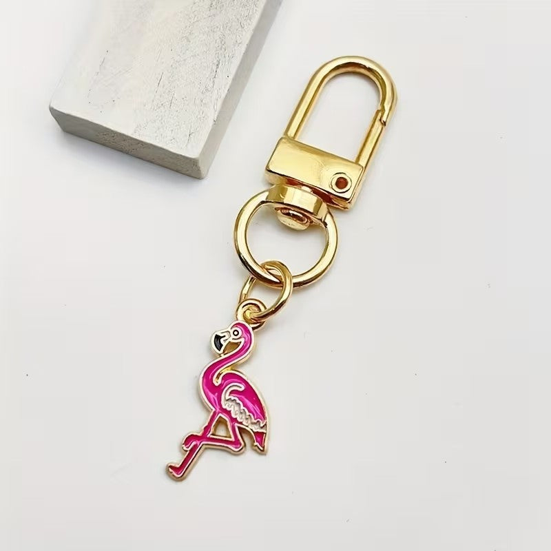Mini Metal Pink Flamingo Animal Wildlife Charm Keyring Keychain Gift UK