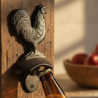 Cast Iron Heavy Duty Metal Rooster Chicken Wall Mounted Drink Bottle Opener