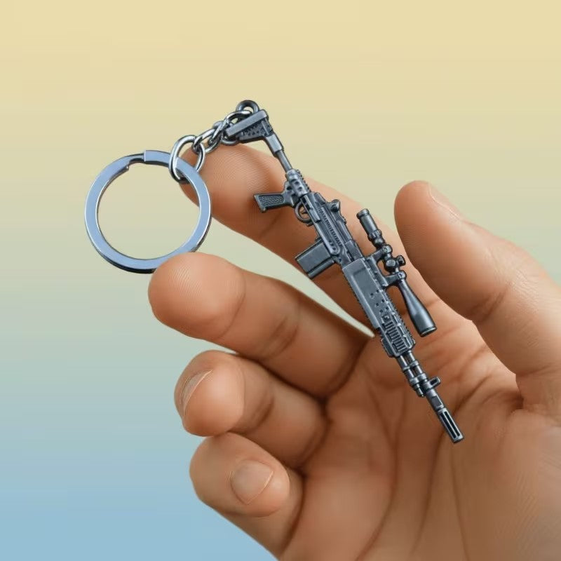 Mini Metal US Scoped Assault Rifle Gun Shaped Keyring Premium Keychain Gift UK