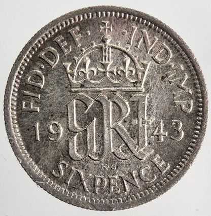 1943 George VI British Sixpence Silver Coin | Very High Grade | a9766