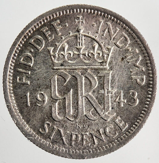 1943 George VI British Sixpence Silver Coin | Very High Grade | a9766