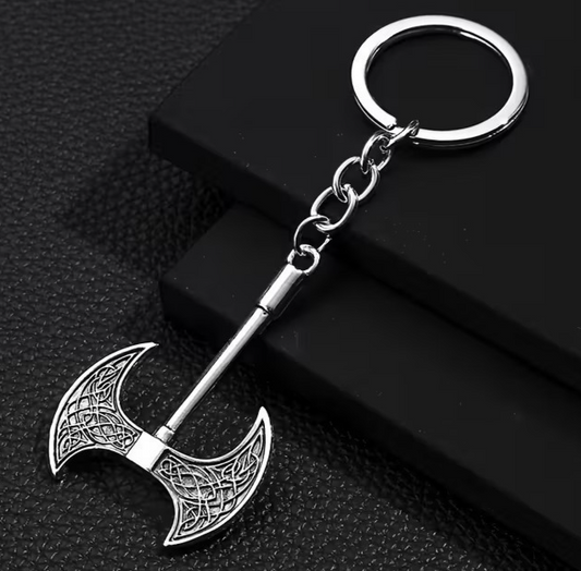 Metal Viking Double Headed Axe Shaped Keyring Premium Keychain Gift UK