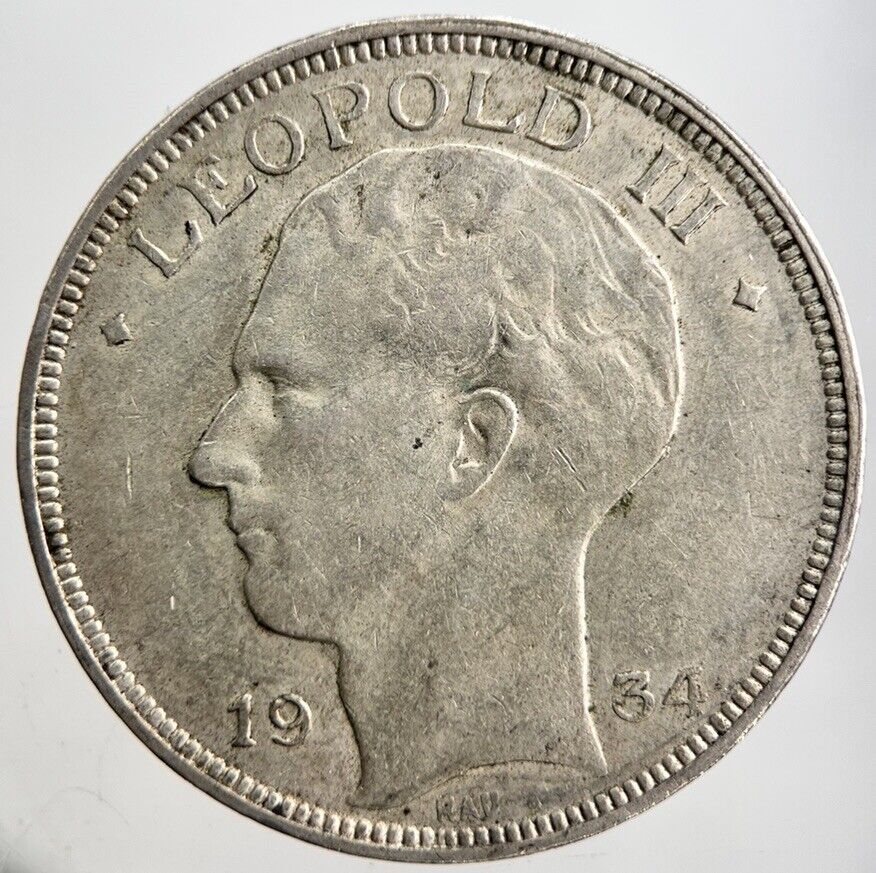 1934 Belgium 20 Franc Silver Coin | Fine Collectable Grade