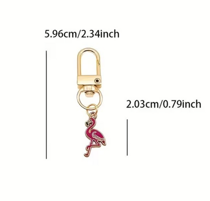 Mini Metal Pink Flamingo Animal Wildlife Charm Keyring Keychain Gift UK