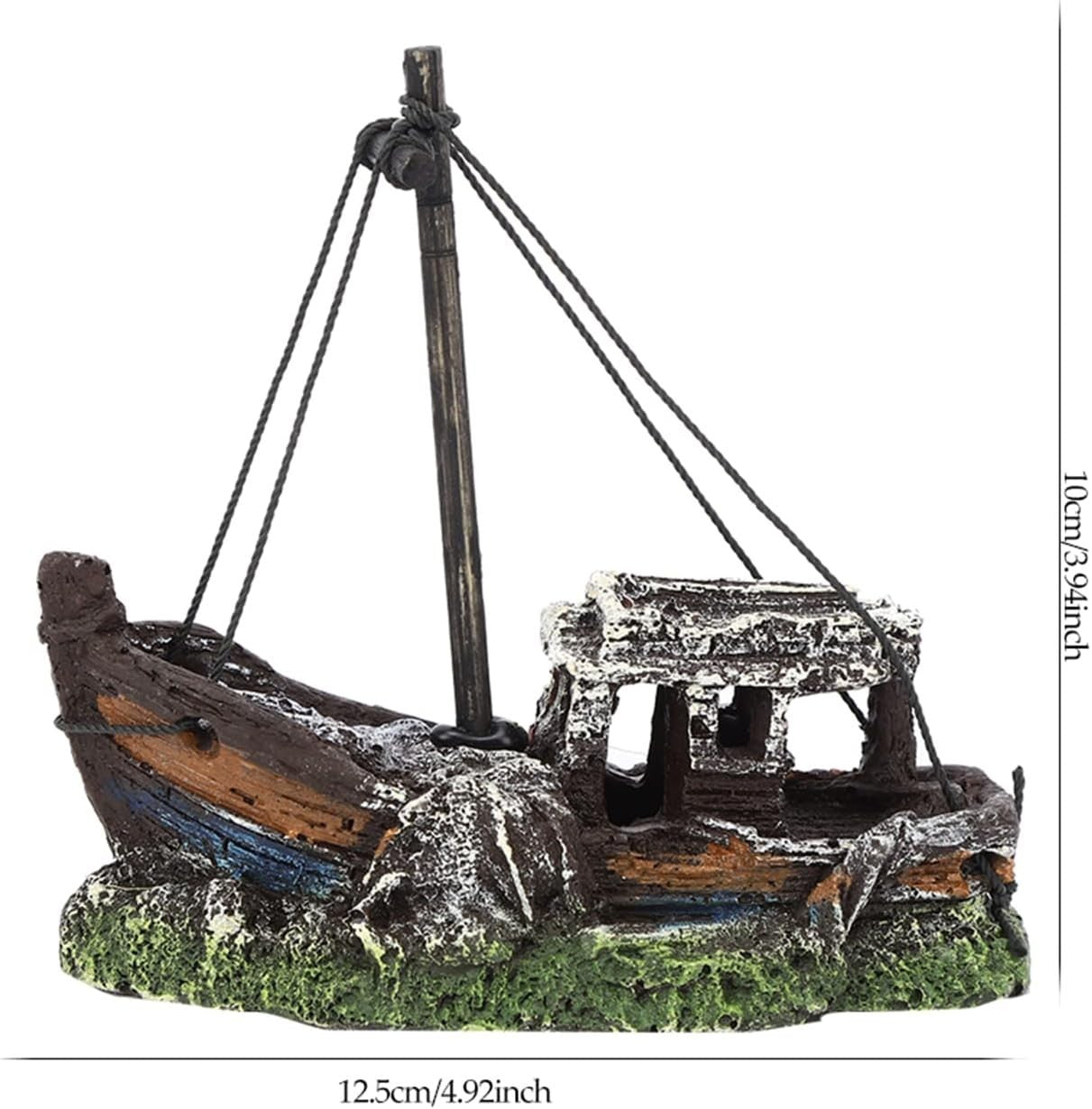 Aquarium Fish Tank Shipwreck Sculpture Figurine For Freshwater & Saltwater Tanks