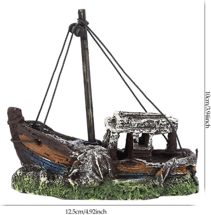 Aquarium Fish Tank Shipwreck Sculpture Figurine For Freshwater & Saltwater Tanks