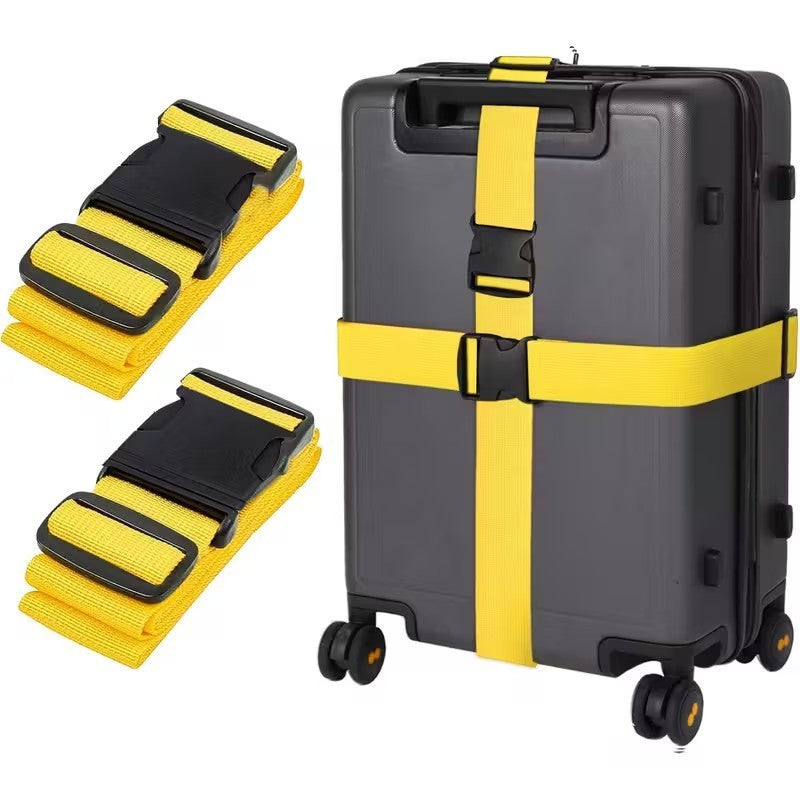 2 x Yellow Adjustable Strong Safety Travel Suitcase Luggage Baggage Straps Belt