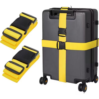 2 x Yellow Adjustable Strong Safety Travel Suitcase Luggage Baggage Straps Belt