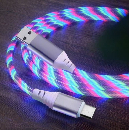 Type - C Multi - Coloured RGB Flowing LED USB Cable Charging Cable Multi Charger