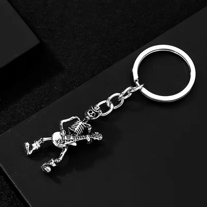 Mini Metal Skeleton Playing Guitar Keyring Premium Keychain Gift UK