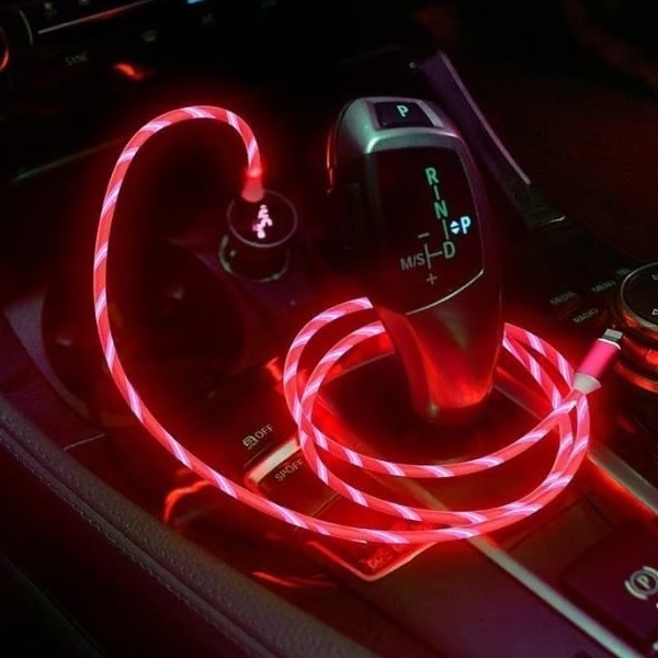iPhone Lightening Red Flowing LED USB Cable Charging Charger - UK Stock