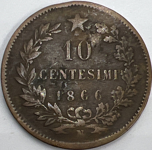 1866 10 Centesimi Italy Coin | Fair Grade | a512
