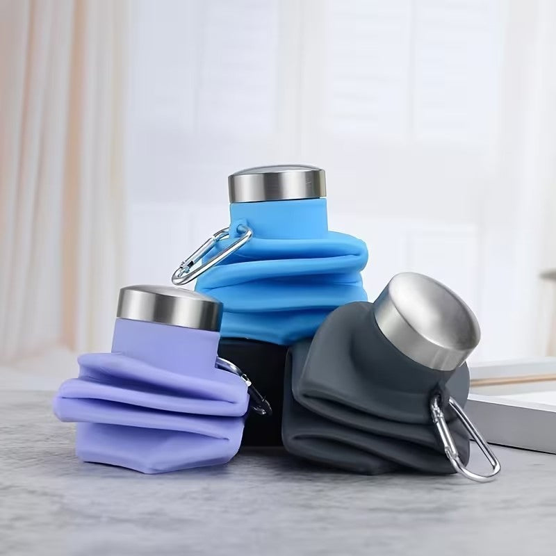 Grey Collapsible Silicone Water Bottle Portable Foldable Outdoor Camping Sports