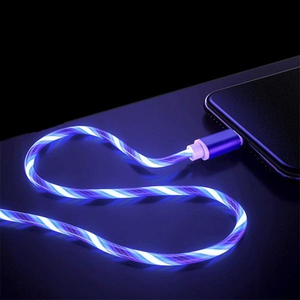 iPhone Lightening Blue Flowing LED USB Cable Charging Charger - UK Stock