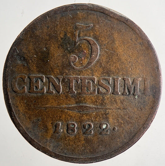 1822 Italy 5 Centesimi Coin | Fine Collectable Grade | a9698